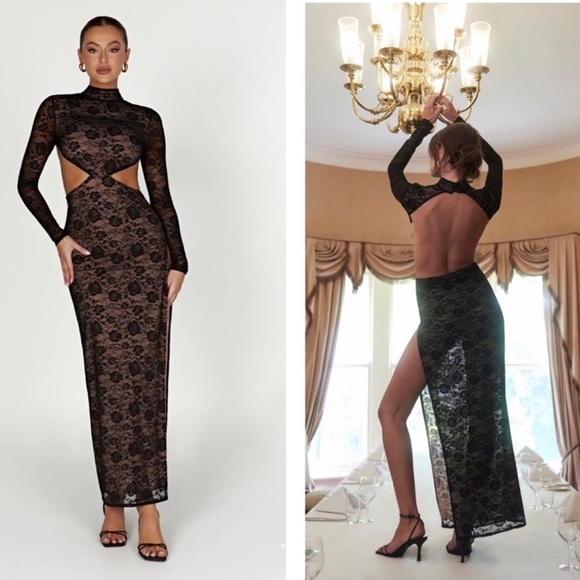 Meshki Callista Lace Cut Out Mock Neck Maxi Dress - Picture 1 of 8